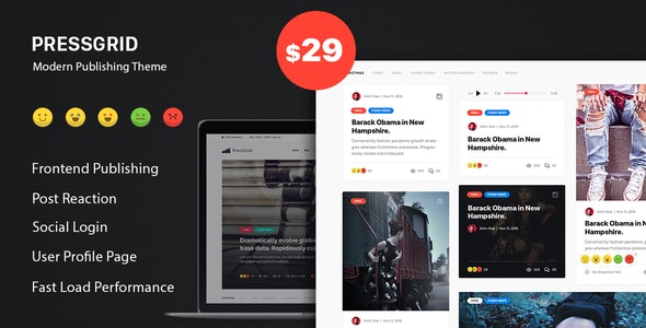 PressGrid Frontend Publish Reaction & Multimedia Theme