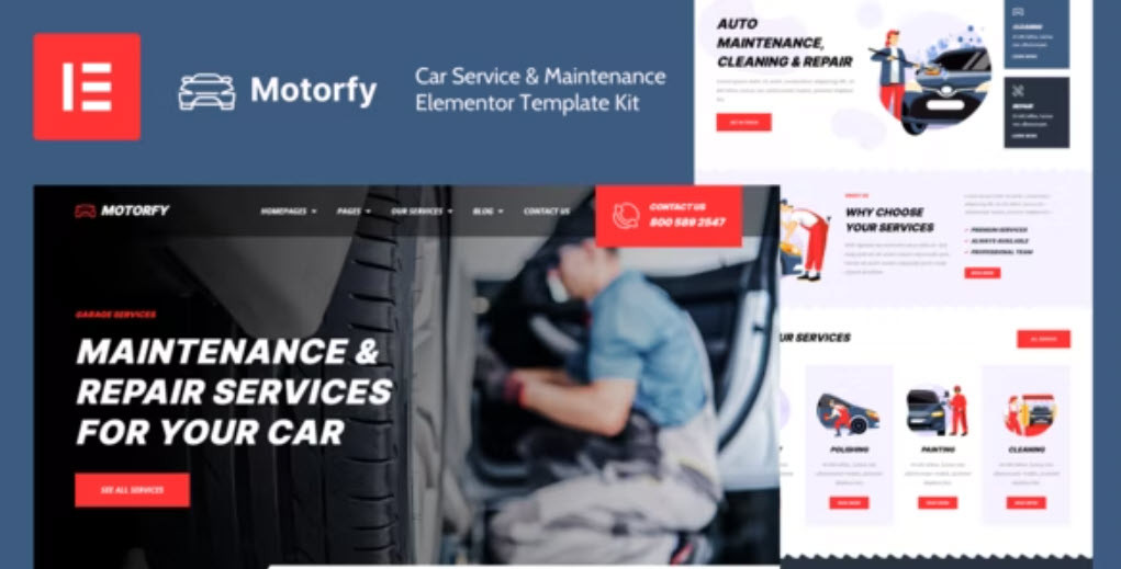 Motorfy Car Service & Maintenance Elementor Template Kit