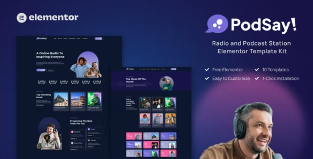 PodSay Radio & Podcast Station Elementor Template Kit