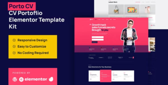 Porto CV Portfolio Personal Elementor Pro Template Kit