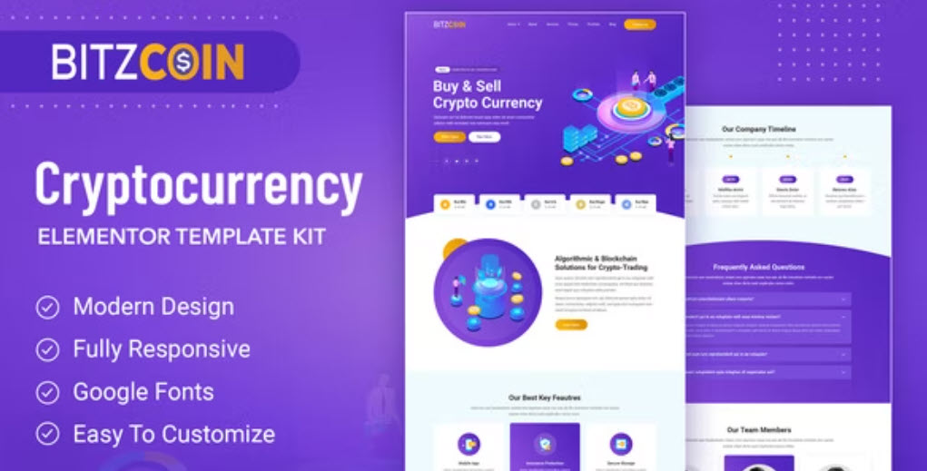 BitzCoin Crypto Exchange Elementor Template Kit