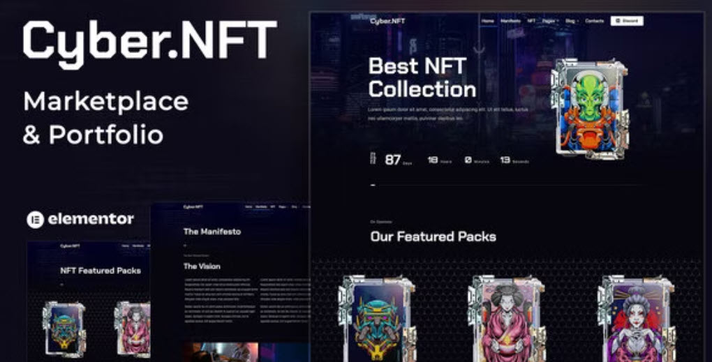 Cyber.NFT Marketplace & Portfolio Elementor Template Kit