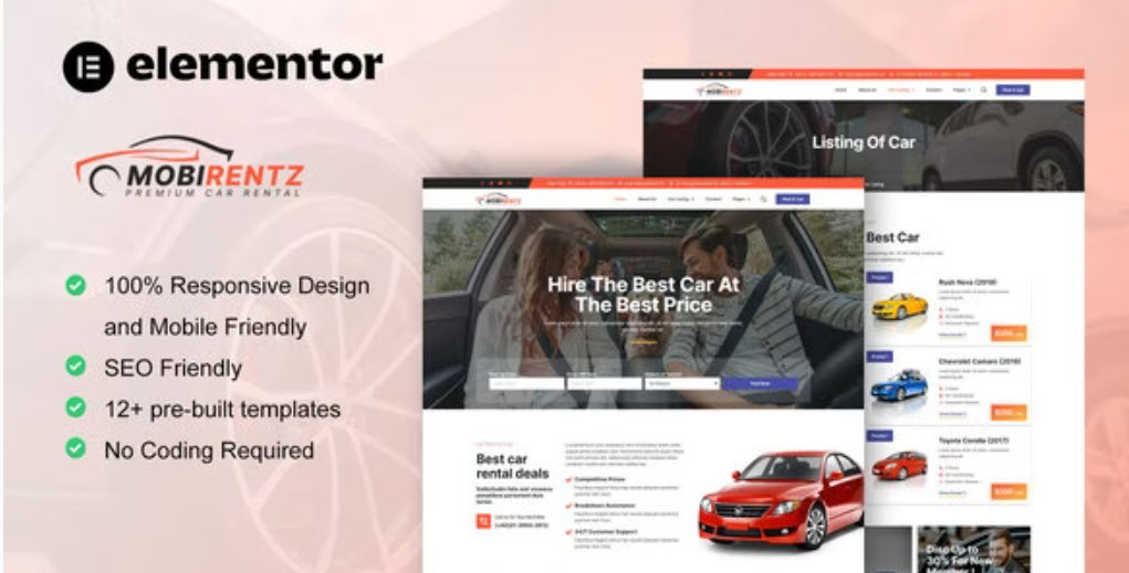 Mobirentz Car Rental & Auto Dealer Elementor Template Kit