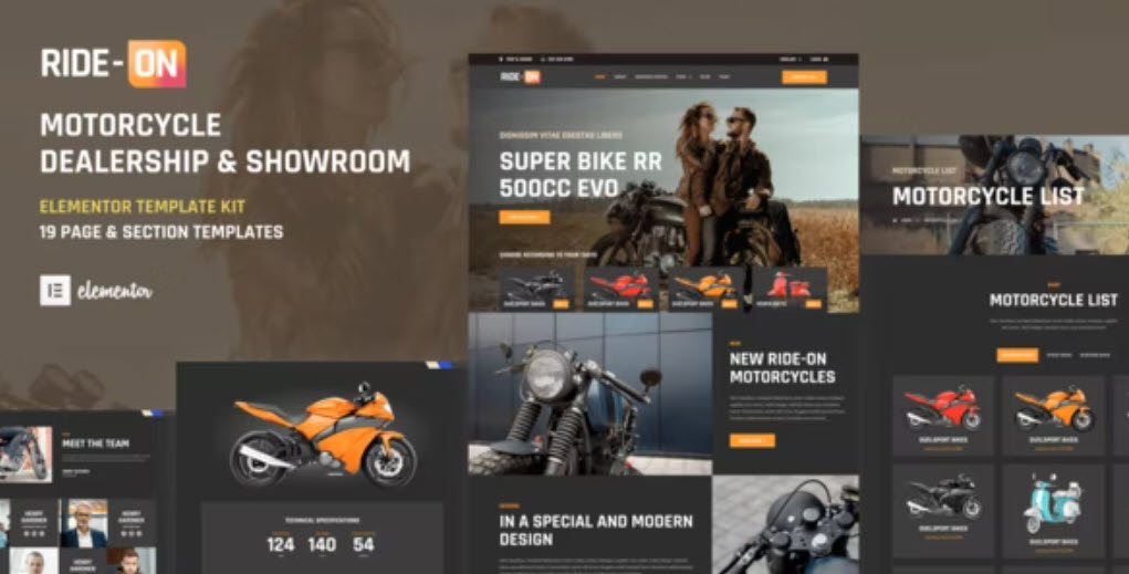 Ride ON Motorcycle Dealership WordPress Elementor Template Kit