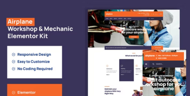 Airplane Mechanic Workshop Elementor Template Kit