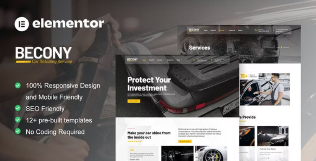 Becony Car Detailing Services & Car Repair Elementor Template Kit