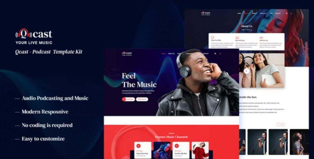 Qcast Podcast & Music Elementor Template Kit