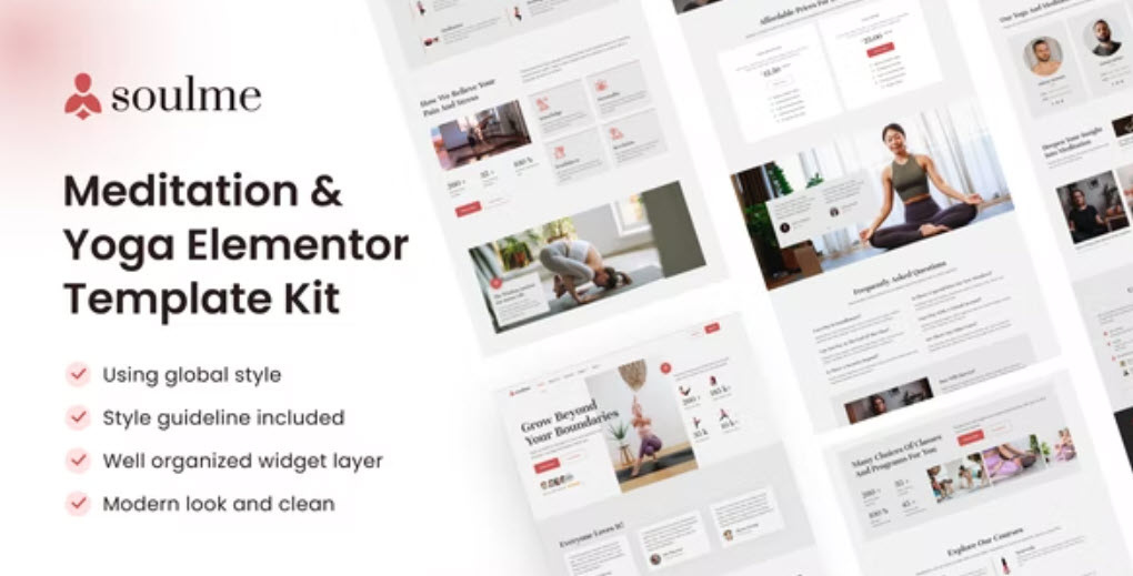 Soulme Yoga Meditation & Wellness Mindfulness Elementor Template Kit