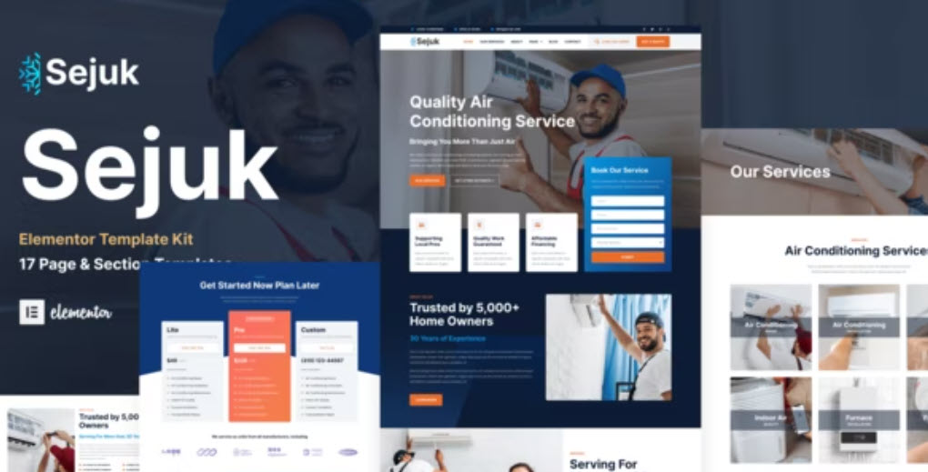 Sejuk Air Conditioner & HVAC Repair Service Elementor Pro Template Kit