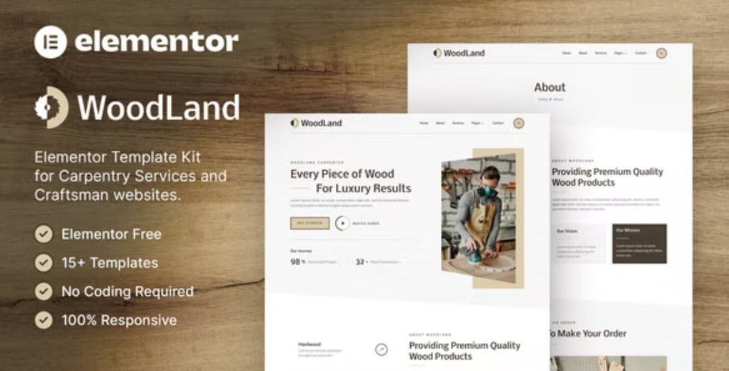 WoodLand – Carpenter & Craftsman Elementor Template Kit