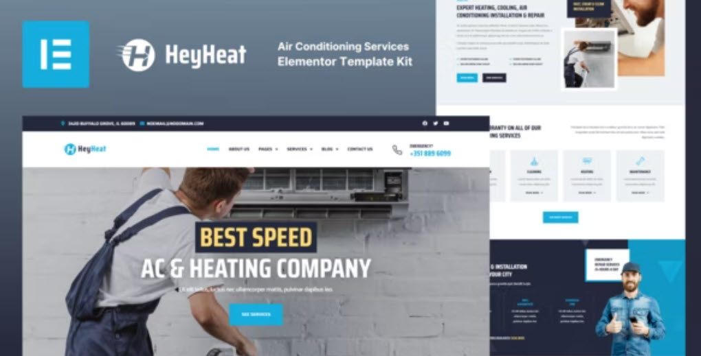 HeyHeat Air Conditioning Services Elementor Template Kit