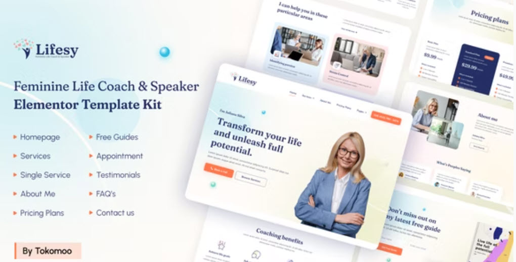 Lifesy Feminine Life Coach & Speaker Elementor Template Kit
