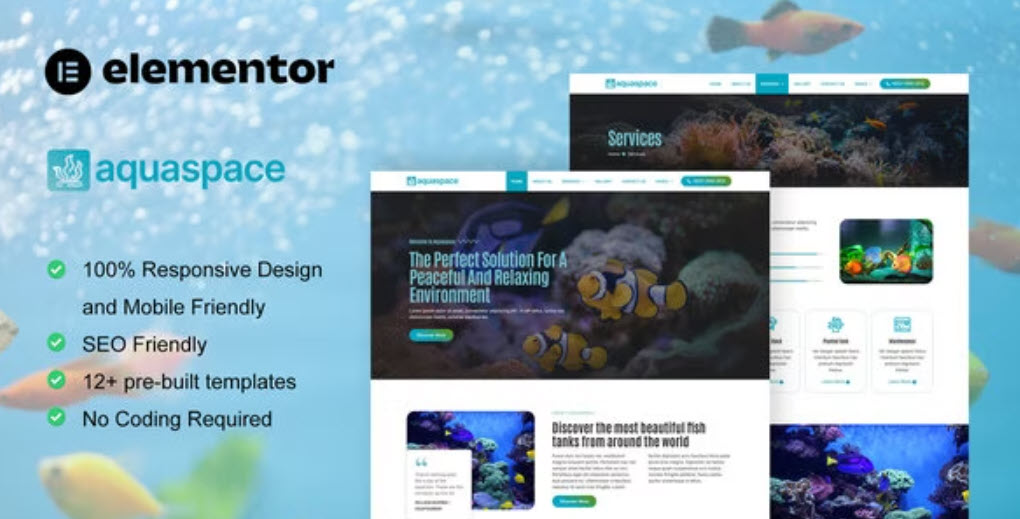 Aquaspace Fish Aquarium & Aquascape Service Elementor Template Kit