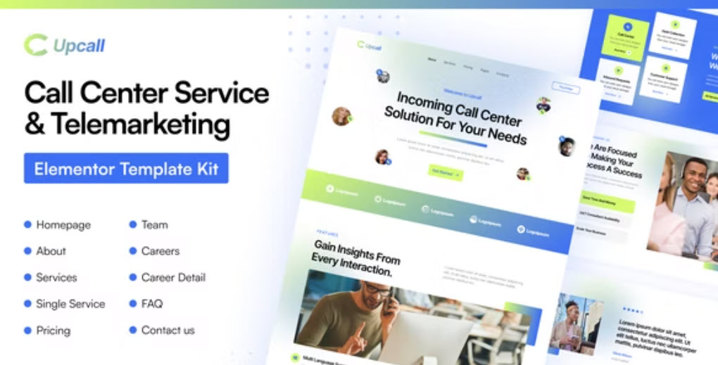 Upcall Call Center Service & Telemarketing Elementor pro Template Kit