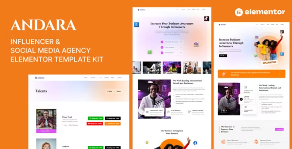 Andara Influencer & Social Media Agency Template Elementor