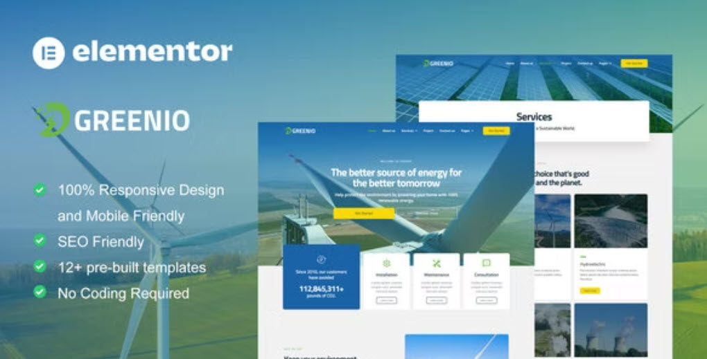 Greenio Green Energy & Technology Company Elementor Template Kit