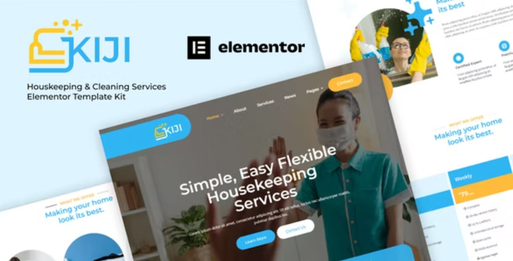 Kiji Houskeeping & Cleaning Services Elementor Template Kit