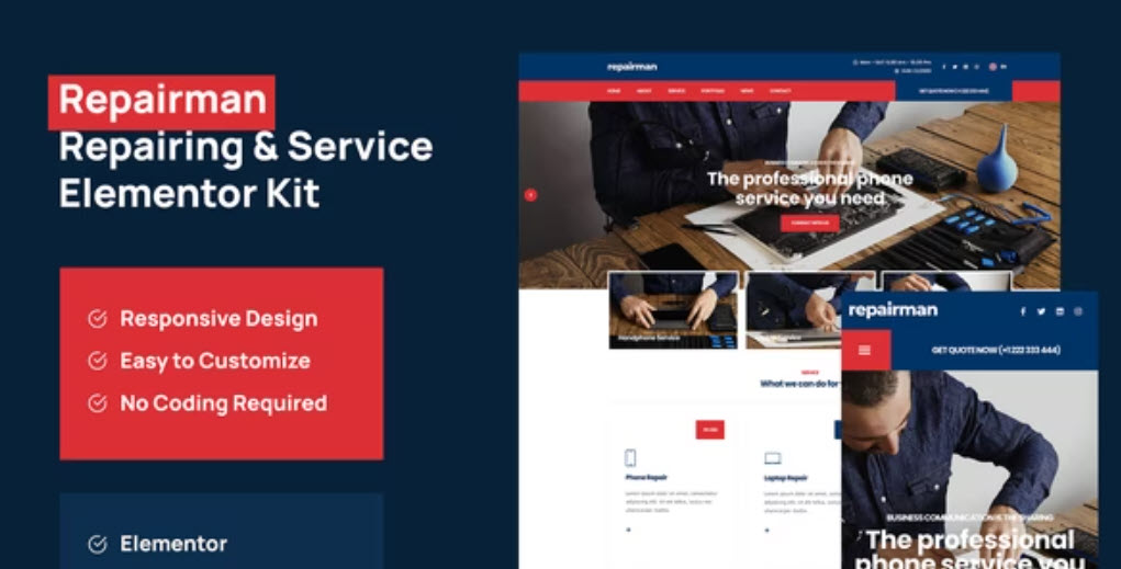 Repairman Gadget Repair & Service Elementor Template Kit