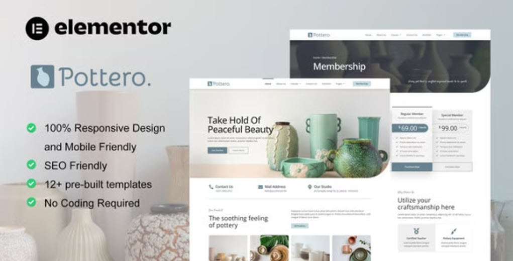 Pottero Pottery & Ceramics Studio Elementor Template Kit