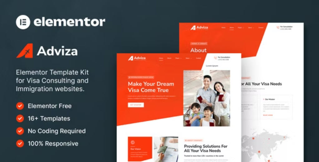 Adviza – Immigration & Visa Consulting Elementor Template Kit