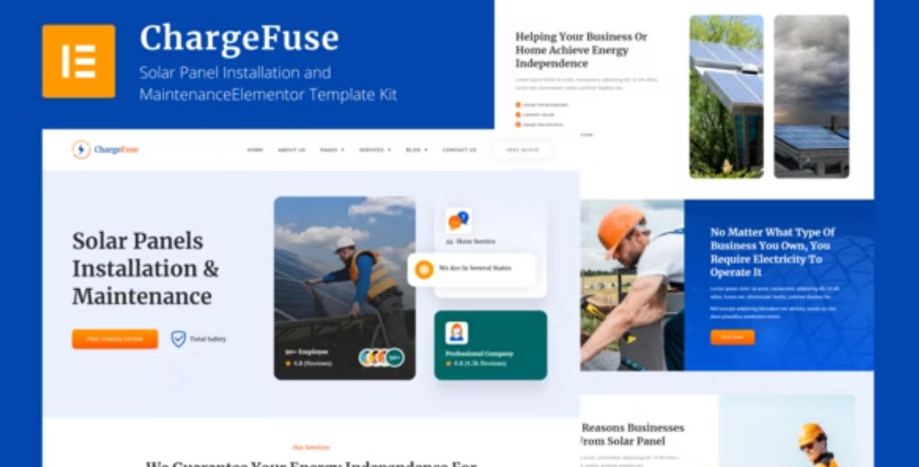 ChargeFuse Solar Panel Installation & Maintenance Elementor Template Kit