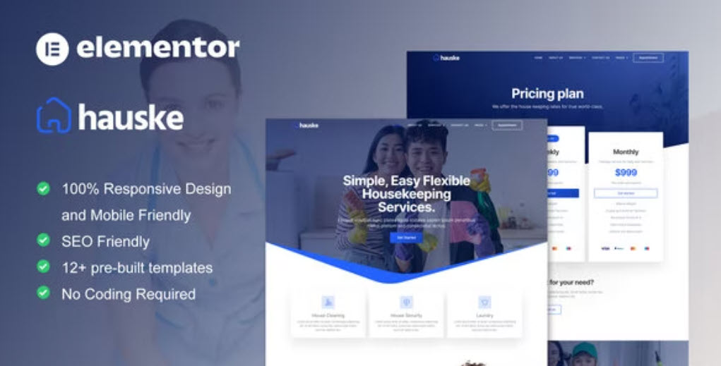 Hauske Houskeeping & Cleaning Services Elementor Template Kit