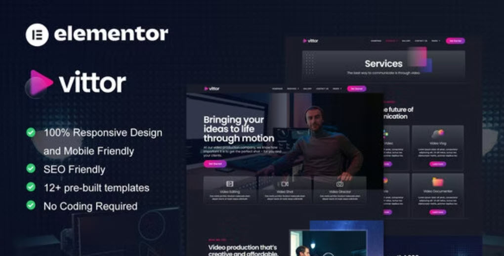 Vittor Video Production Service Elementor Pro Template Kit