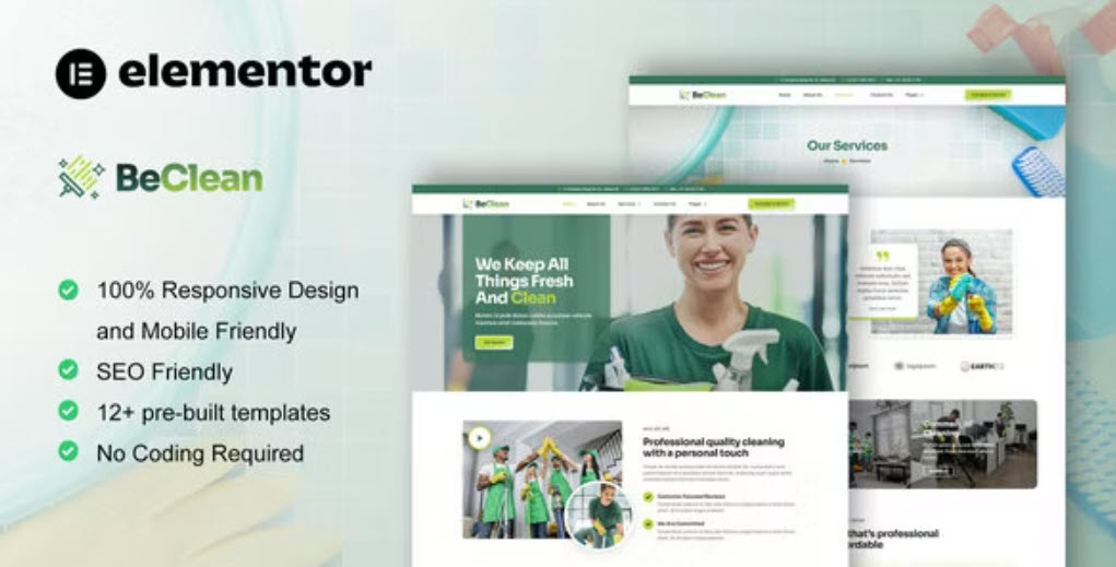 BeClean Cleaning Service Company Elementor Pro Template Kit