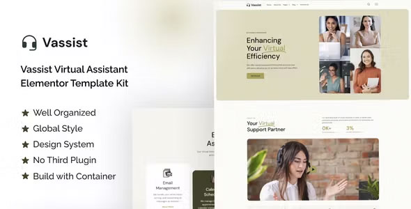 Vassist Virtual Assistant Elementor Pro Template Kit