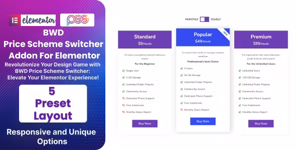 Pricing Scheme Switcher Addon For Elementor