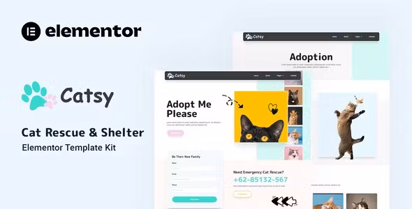 Catsy Cat Rescue & Shelter Elementor Template Kit