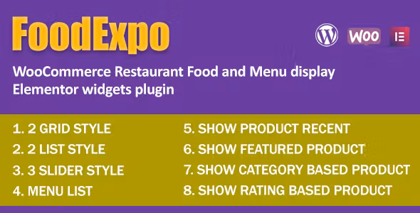 FoodExpo WooCommerce Restaurant Food Menu display Elementor widgets plugin