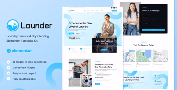 Launder Laundry Service & Dry Cleaning Elementor Template Kit