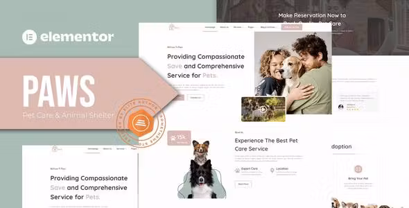 Paws Pet Care and Animal Shelter Elementor Template Kit