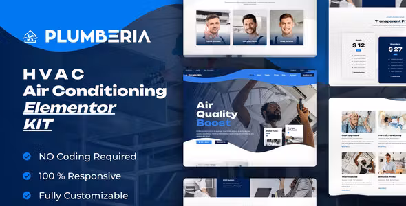 Plumberia Air Conditioning & HVAC Repair Service Elementor Pro Template Kit