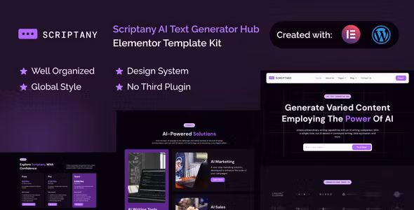 Scriptany AI Text Generator Hub Elementor Pro Template Kit