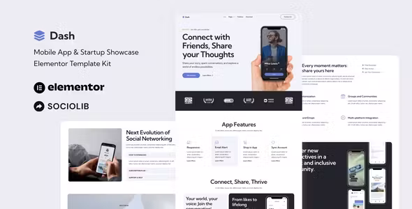 Dash Mobile App & Startup Showcase Elementor Template Kit