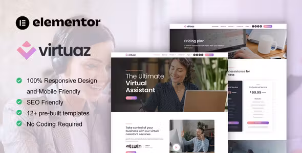 Virtuaz Virtual Assistant Business Elementor Template Kit