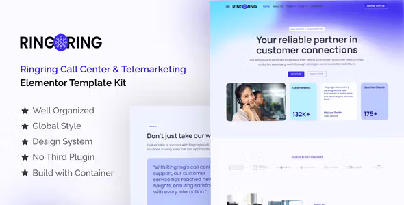Ringring Call Center & Telemarketing Elementor Pro Template Kit