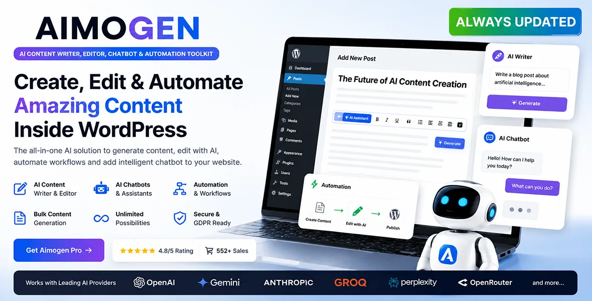 Aimogen Pro (aka Aiomatic) – Automatic AI Content Writer