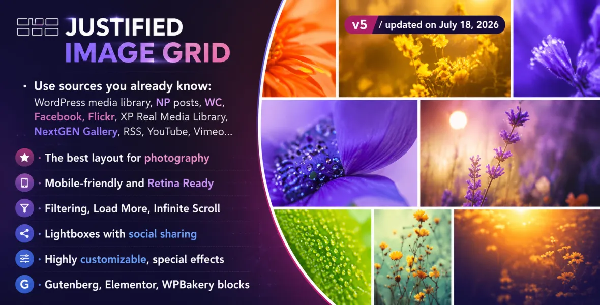 Justified Image Grid Premium WordPress Gallery