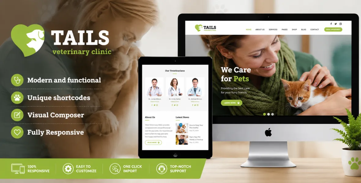 Tails Veterinary Clinic, Pet Care & Animal WordPress Theme + Shop