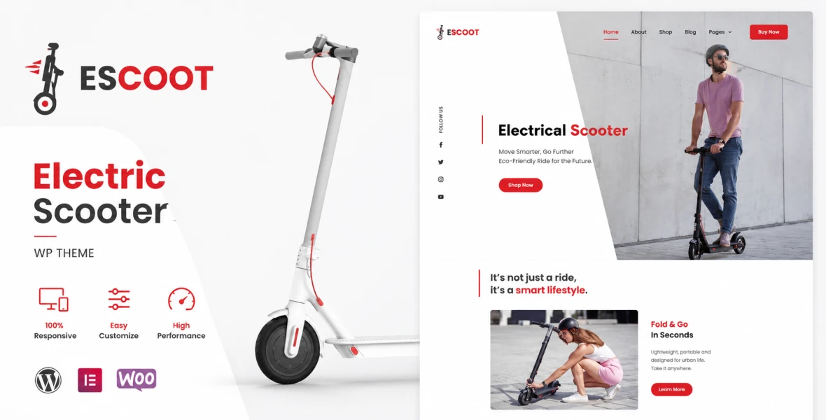 Escoot One Page, Single Product WoocommerceTheme