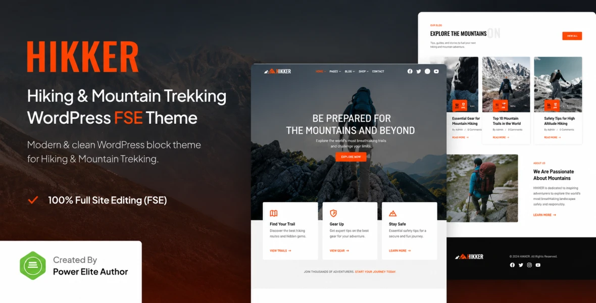 Hikker – Hiking & Mountain Trekking Gutenverse FSE WordPress Block Theme