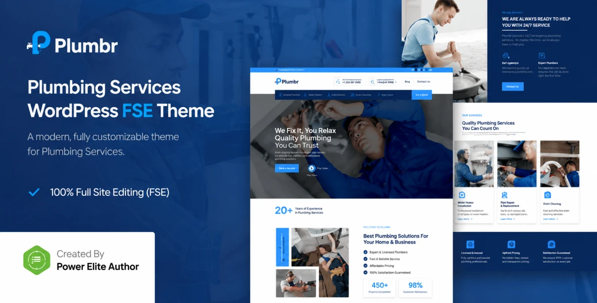 Plumbr Plumbing Services Gutenverse FSE WordPress Block Theme