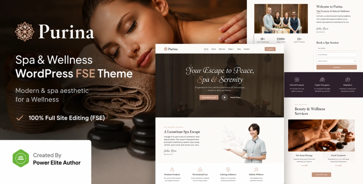 Purina – Spa & Wellness Gutenverse FSE WordPress Block Theme