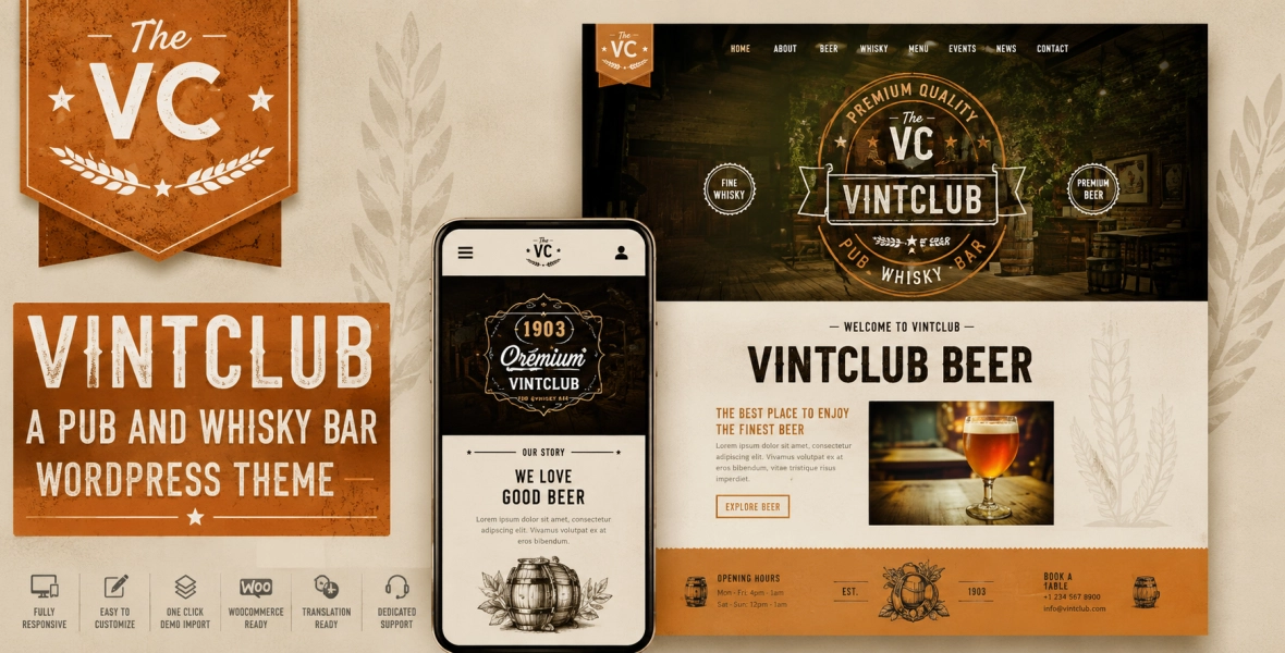 VintClub A Pub and Whisky Bar WordPress Theme