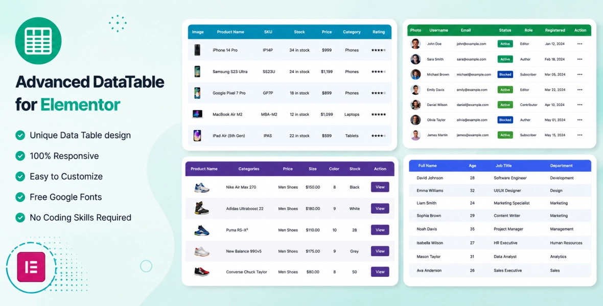 Datalentor Advanced DataTable for Elementor